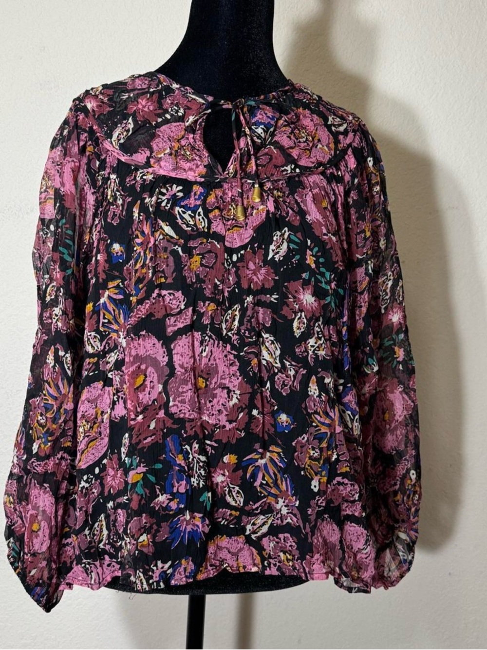 Cleobella Boho Chic Pink Floral Chiffon Blouse - Romantic Cottagecore Sz S NWOT